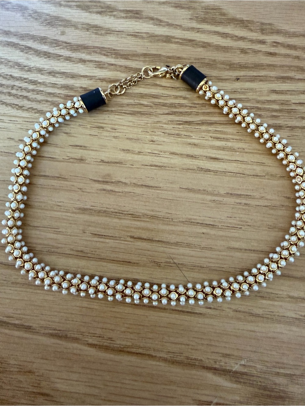 Vintage Ann Taylor Gold Tone Faux Pearl Beaded Collar Necklace